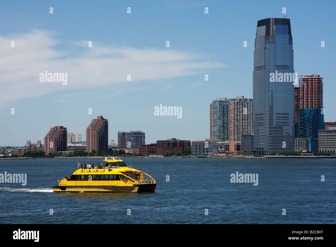 Yellow Water Taxi on Hudson River - New York City, USA Stock Photo