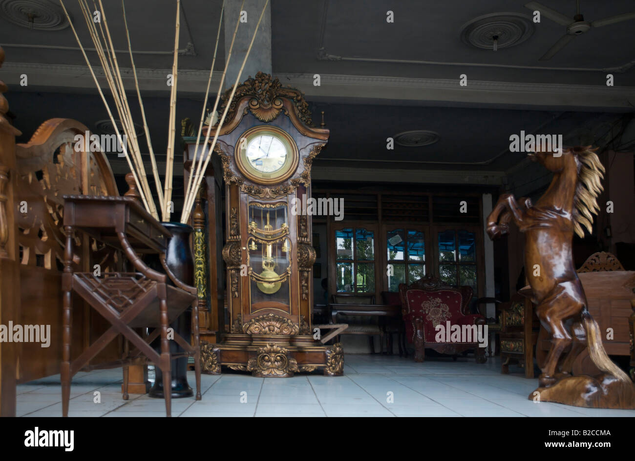 New grandfather clock made in Jepara, Central Java, Indonesia Stock Photo