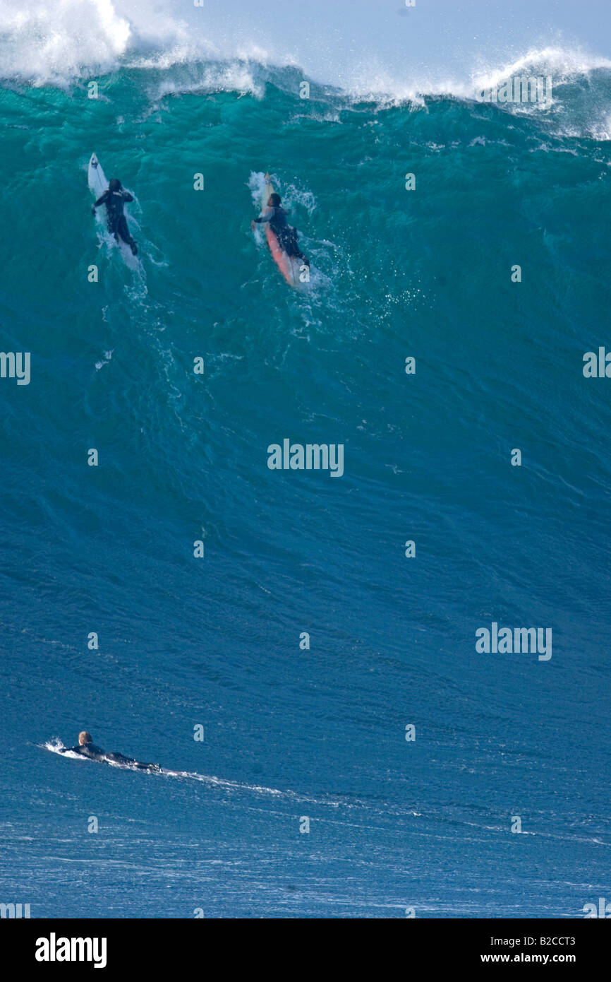 giant surfing waves at Todos Santos Island Mexico Stock Photo