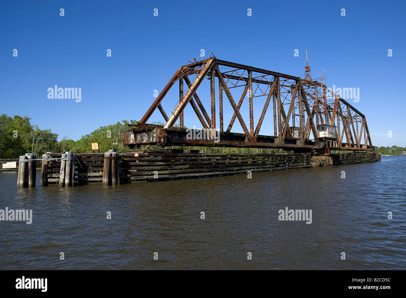 historic swing bridge over Apalachicola River, Florida Stock Photo