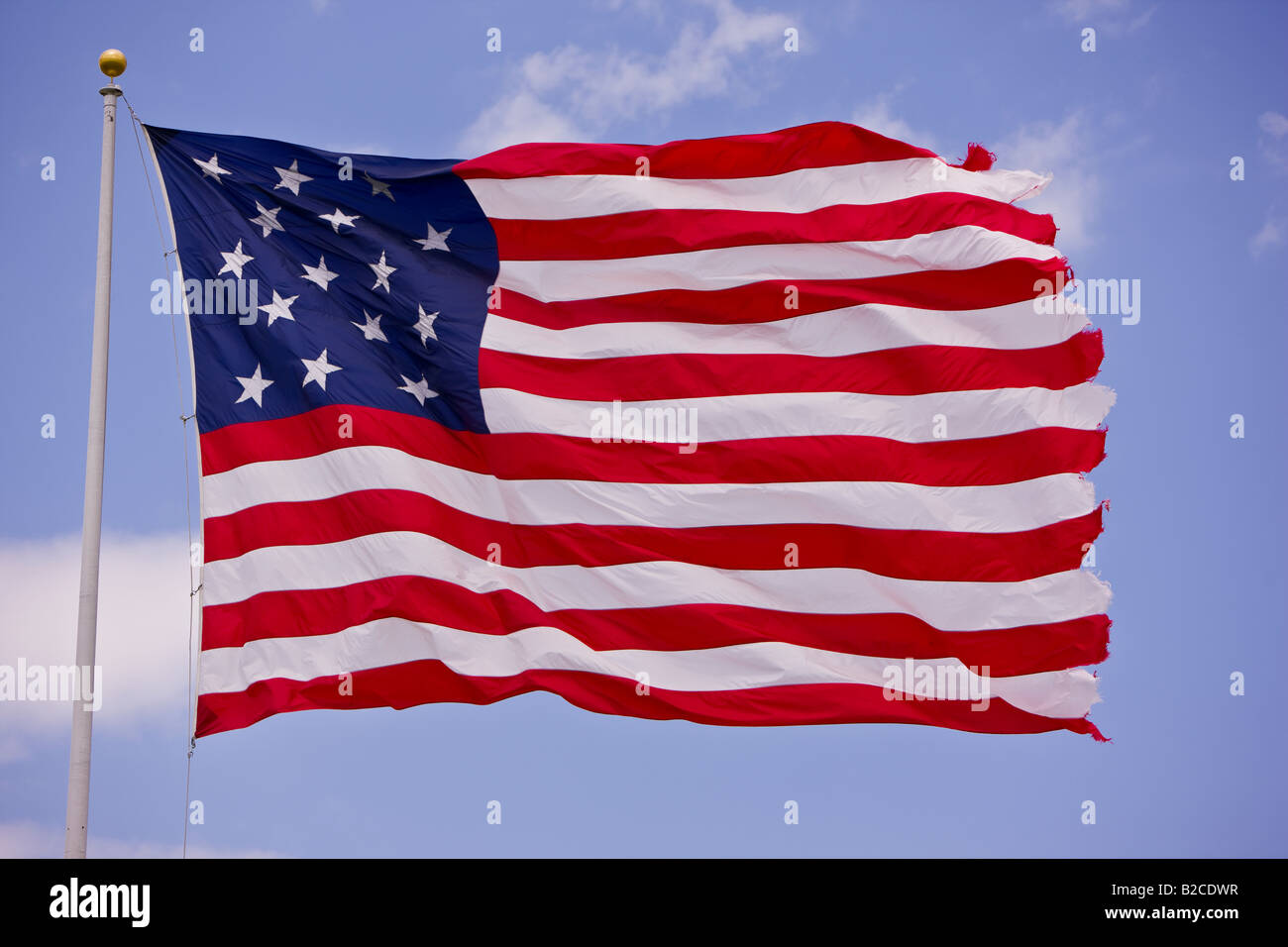 BALTIMORE, MARYLAND USA - 15-star and 15-stripe United States flag flying over Federal Hill. Stock Photo