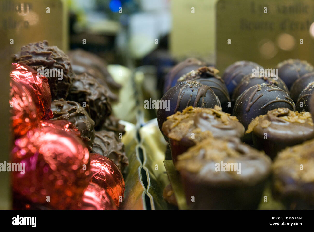 chocolates, museum of chocolate bromont quebec Stock Photo Alamy