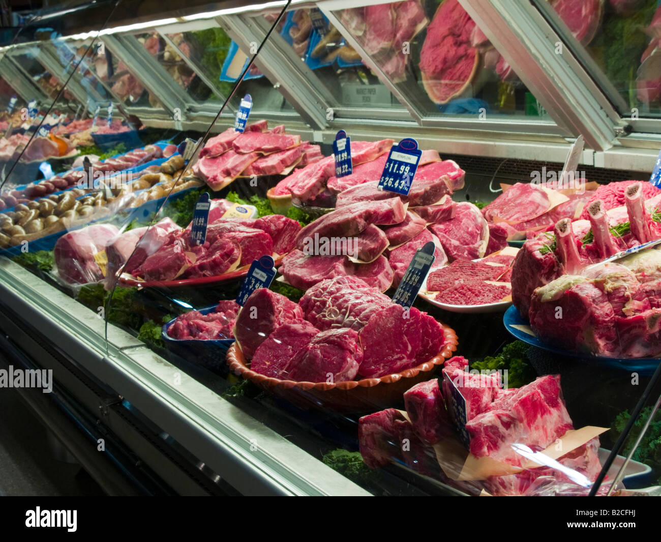 Meat display in a grocery store Stock Photo - Alamy