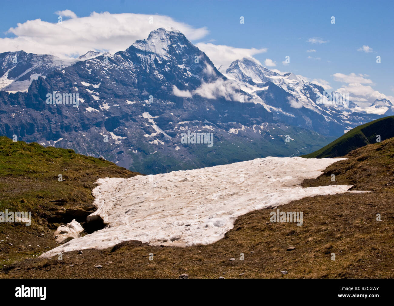 View to Eiger over snow, Grindelwald, Switzerland Stock Photo Alamy