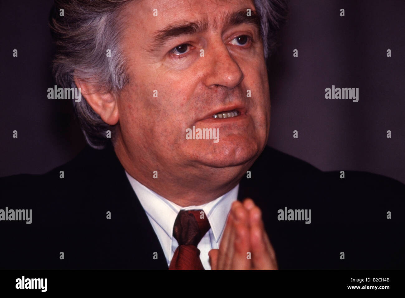 Radovan Karadzic, former Bosnian Serb leader, was convicted of crimes against humanity by a United Nations tribunal, 3/24/2016 Stock Photo