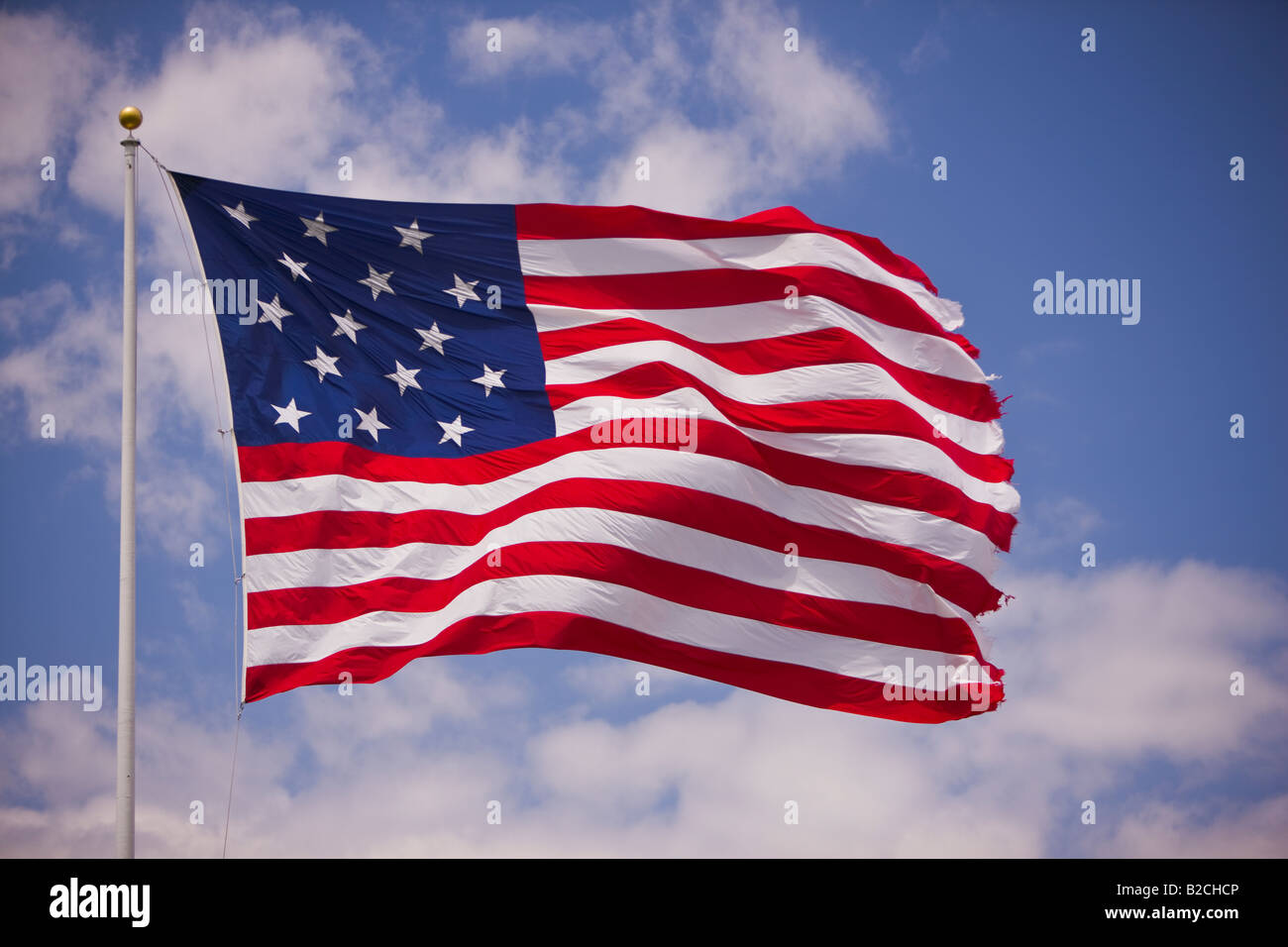 BALTIMORE, MARYLAND USA - 15-star and 15-stripe United States flag flying over Federal Hill. Stock Photo