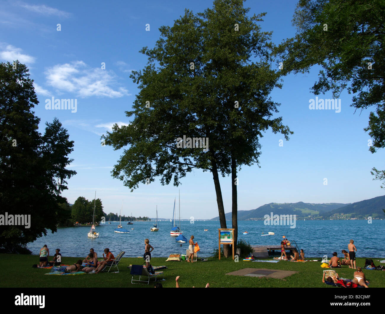 swimming lake, sunbathing area Stock Photo Alamy