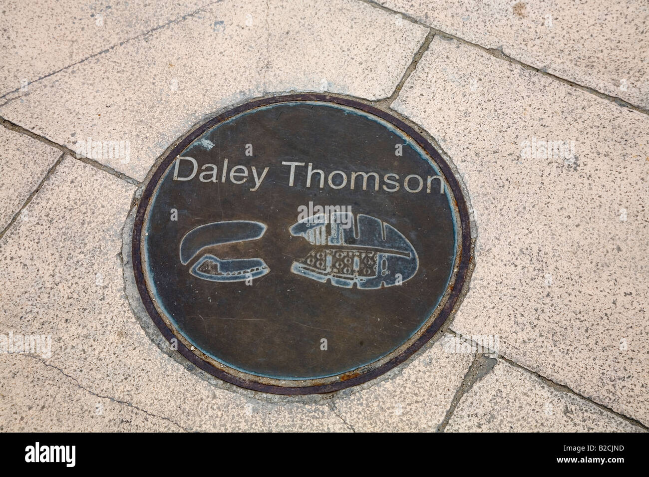 Daley Thomson footprints at the Olympic Stadium Barcelona Spain May 2008 Stock Photo