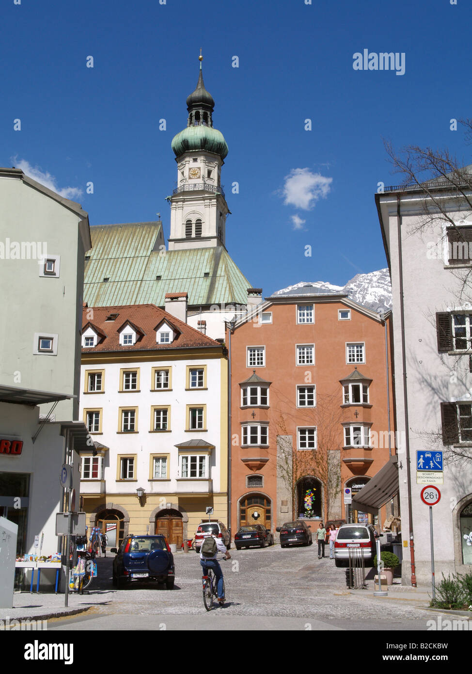 Hall in Tyrol, old city center Stock Photo