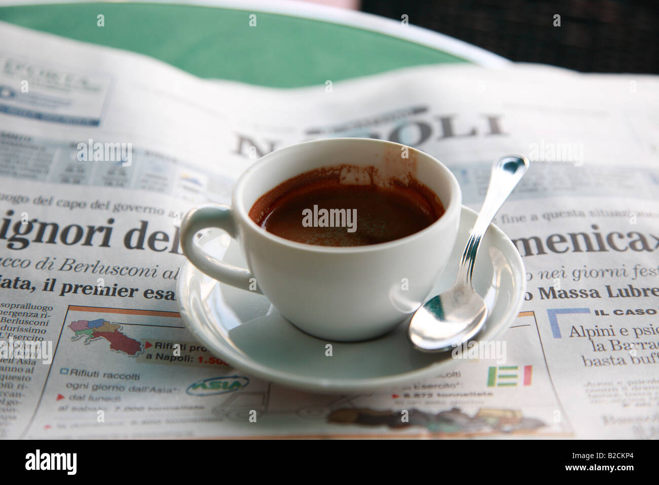 espresso coffee on Naples newspaper Stock Photo Alamy
