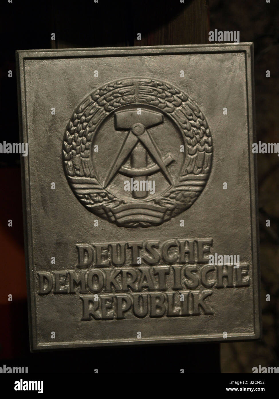 relief with symbol of GDR, exhibition GDR, German Democratic Republic Stock Photo