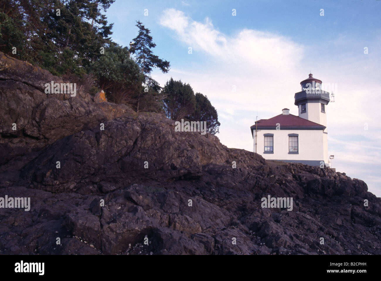 Lime Kiln Lighthouse  San Juan Islands Washington State Island Stock Photo