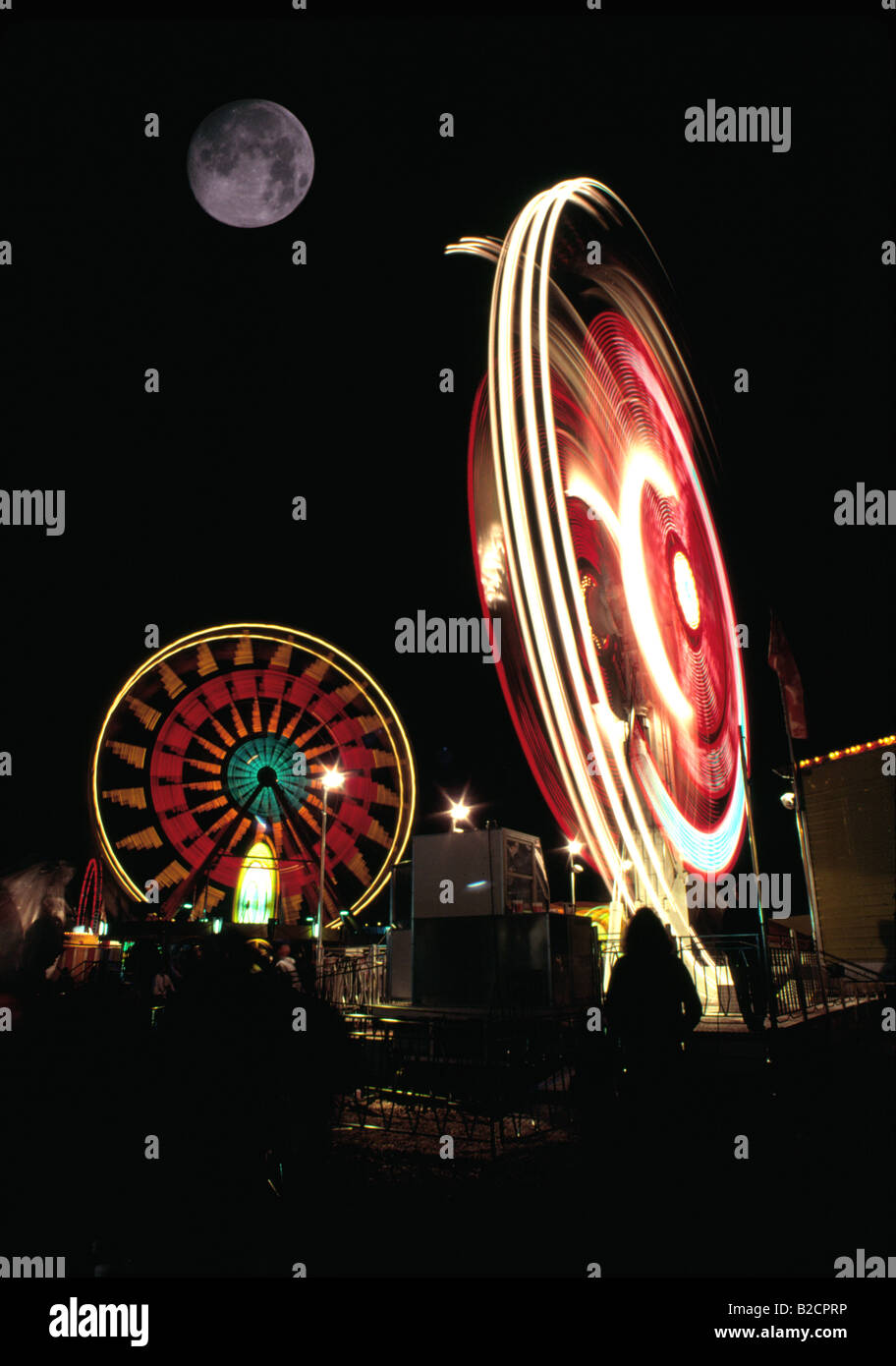 State Fair Ferris Wheels Full Moon Fair Midway Stock Photo
