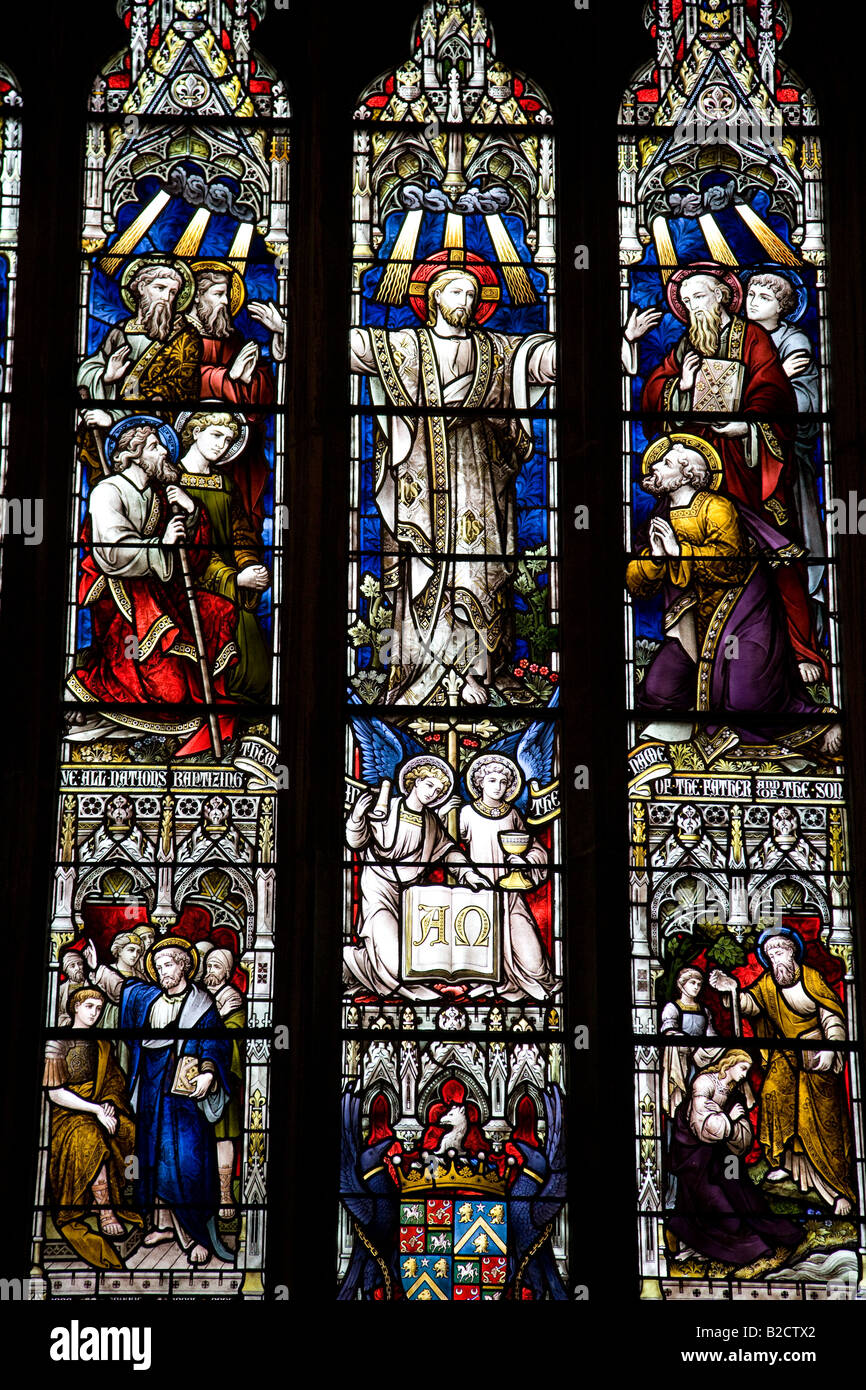 Close-up of stained Glass window, Irish Catholic church, Adare, County Limerick, Ireland Stock Photo