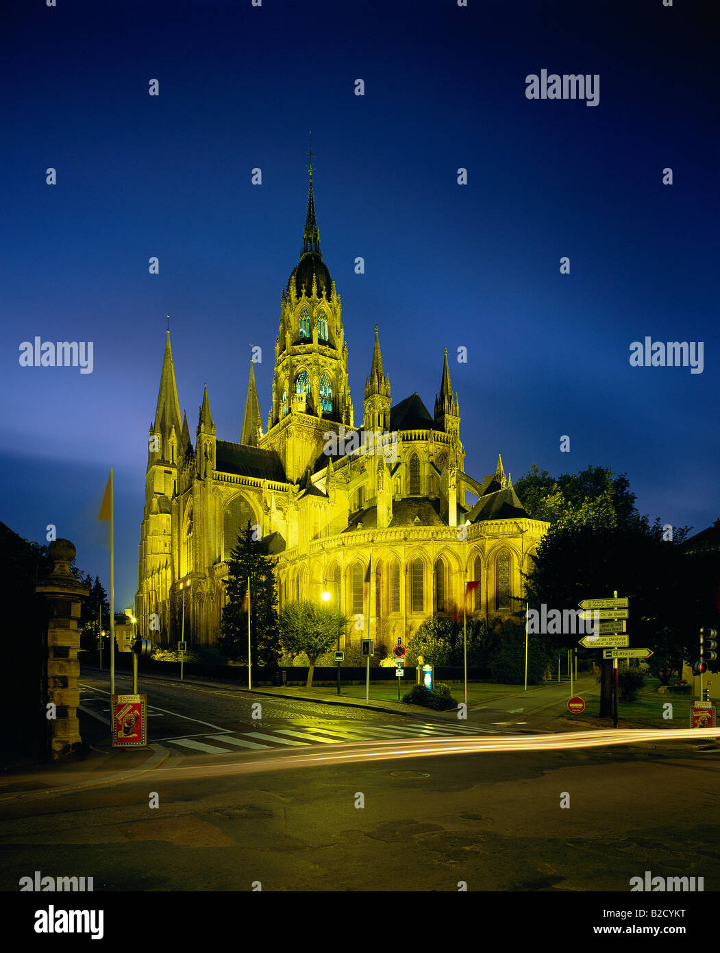 Cathedral at night France, Normandy Stock Photo