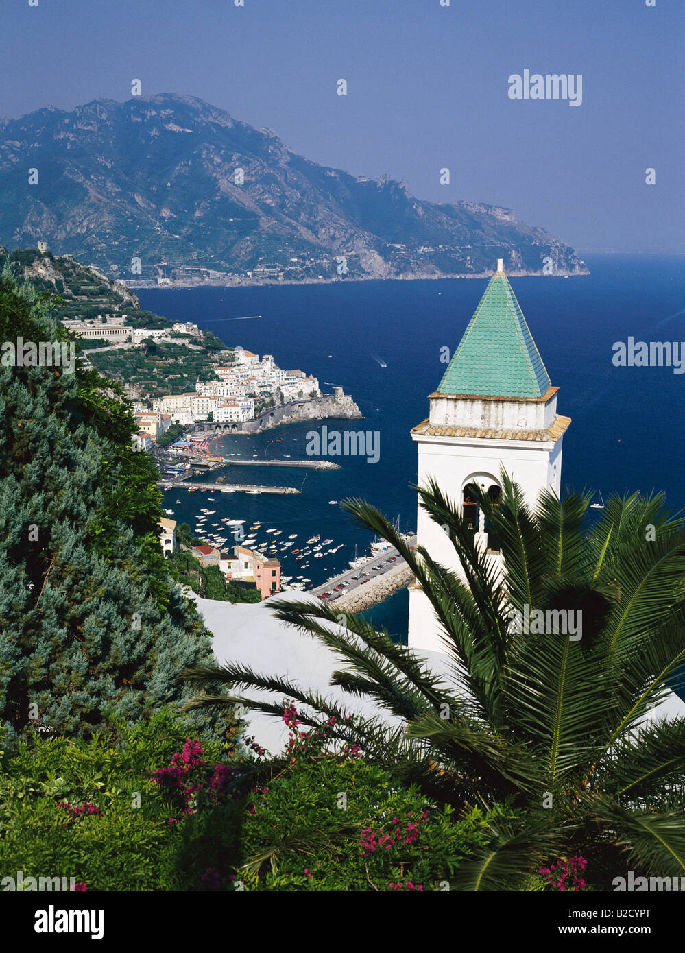 Coastline View with Church Italy, Campania Stock Photo