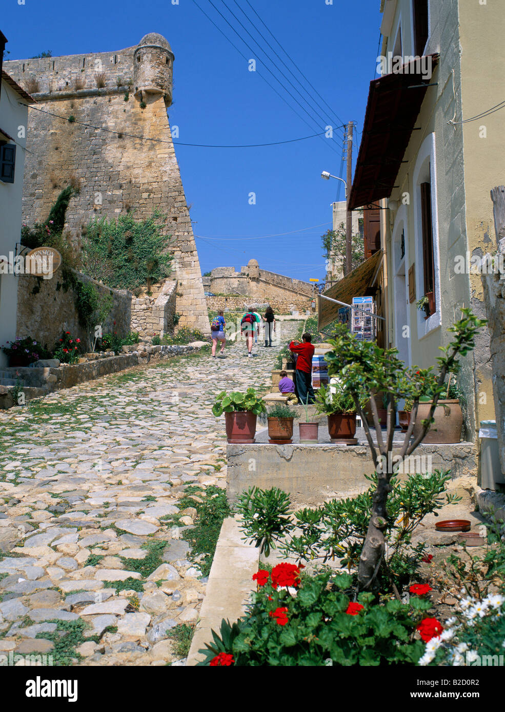 Street Scene up to Fortress Greek Islands, Crete Stock Photo