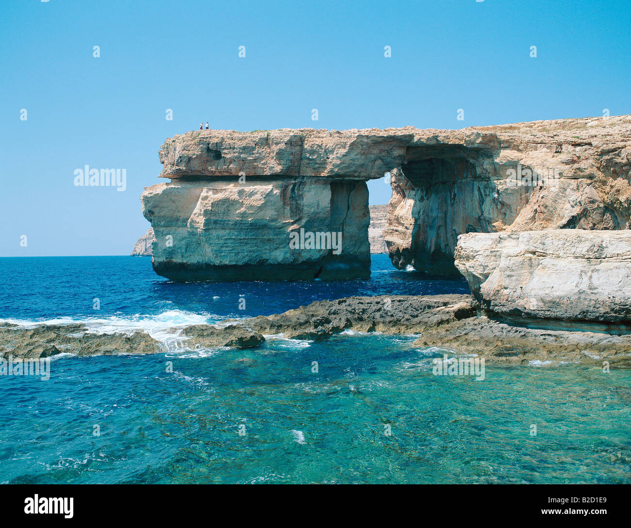The Azure Window was a 50 metre high rock arch in the Dwejra Point cliffs on the island of Gozo. It collapsed into the sea on the 8th March 2017 Stock Photo