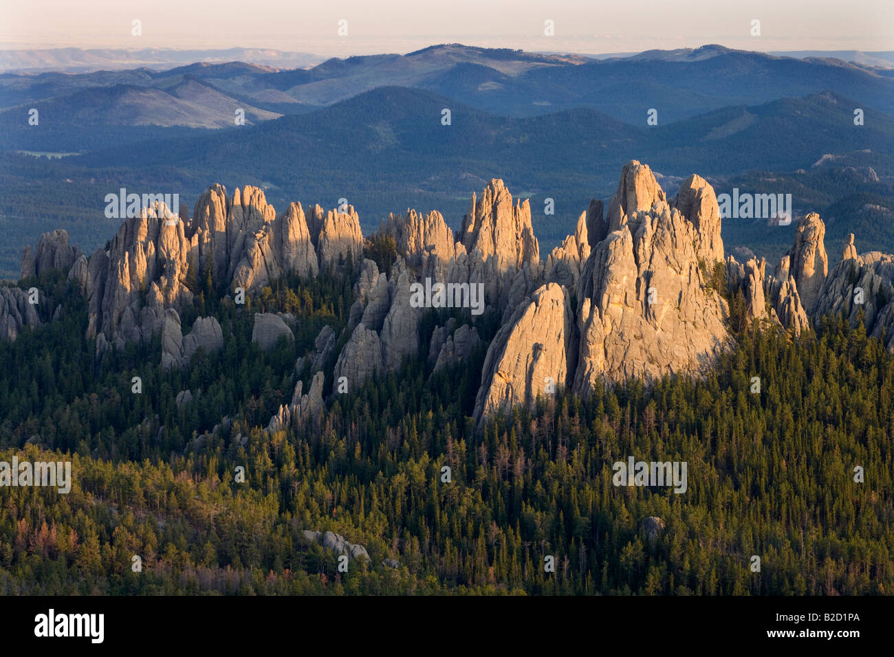 Cathedral Spires from Harney Peak, Custer State Park and Black Hills National Forest, South Dakota Stock Photo