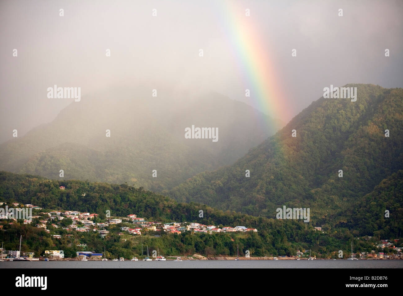 Rainbow over Roseau Dominica West Indies Stock Photo