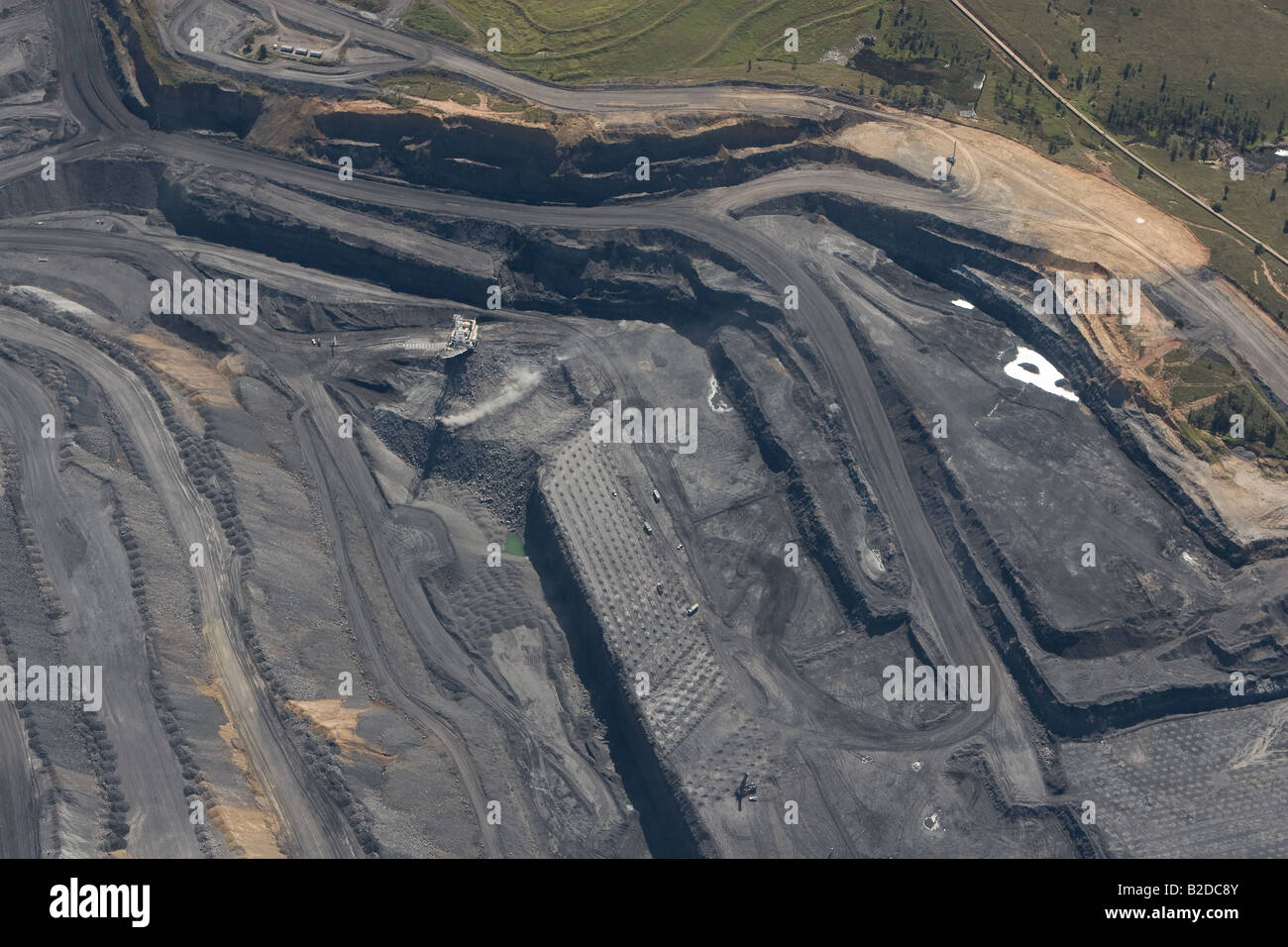 Aerial shot of a coal mine being worked Stock Photo