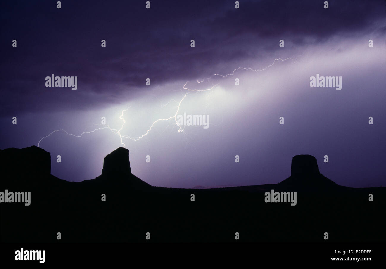 Monument Valley Storm Lightning Strike Navajo Nation UTAH Thunderstorm Stock Photo