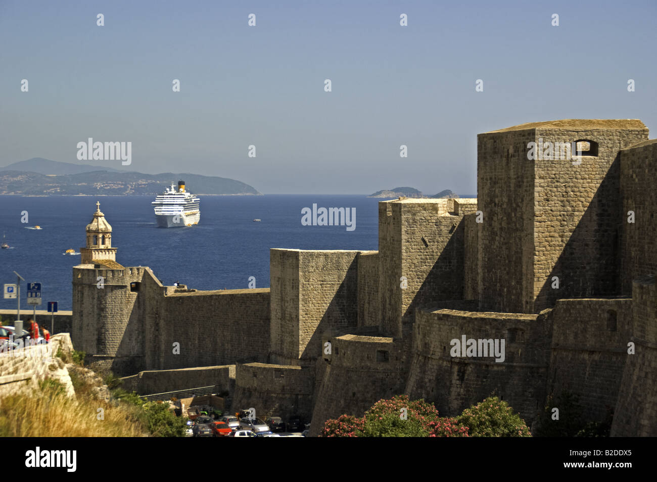 Cruise ship Costa Serena at Dubrovnik, historic walled city on Adriatic Stock Photo