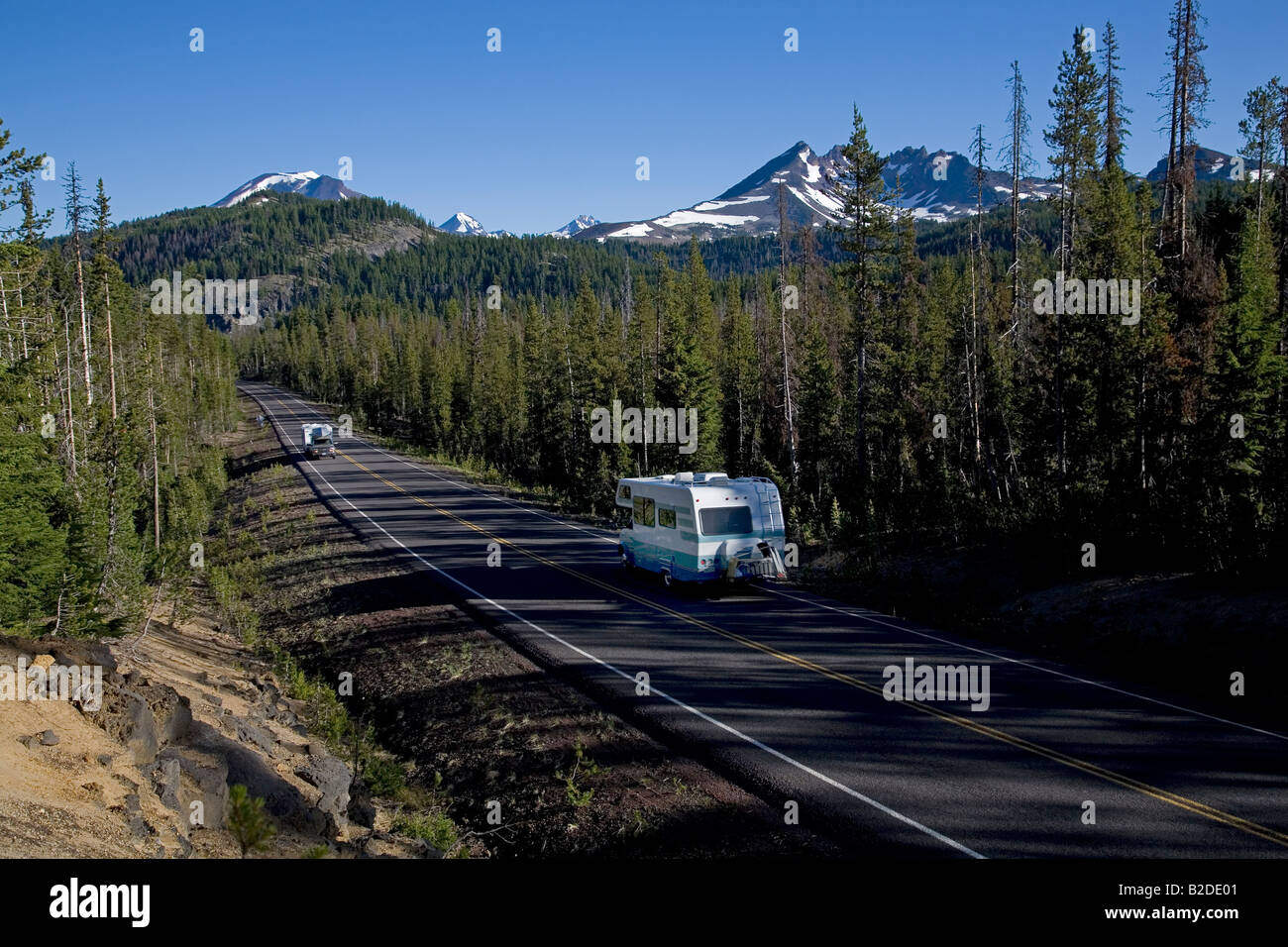 A view of the Cascade Lakes Highway an Oregon Scenic Byway near Bend Oregon Stock Photo