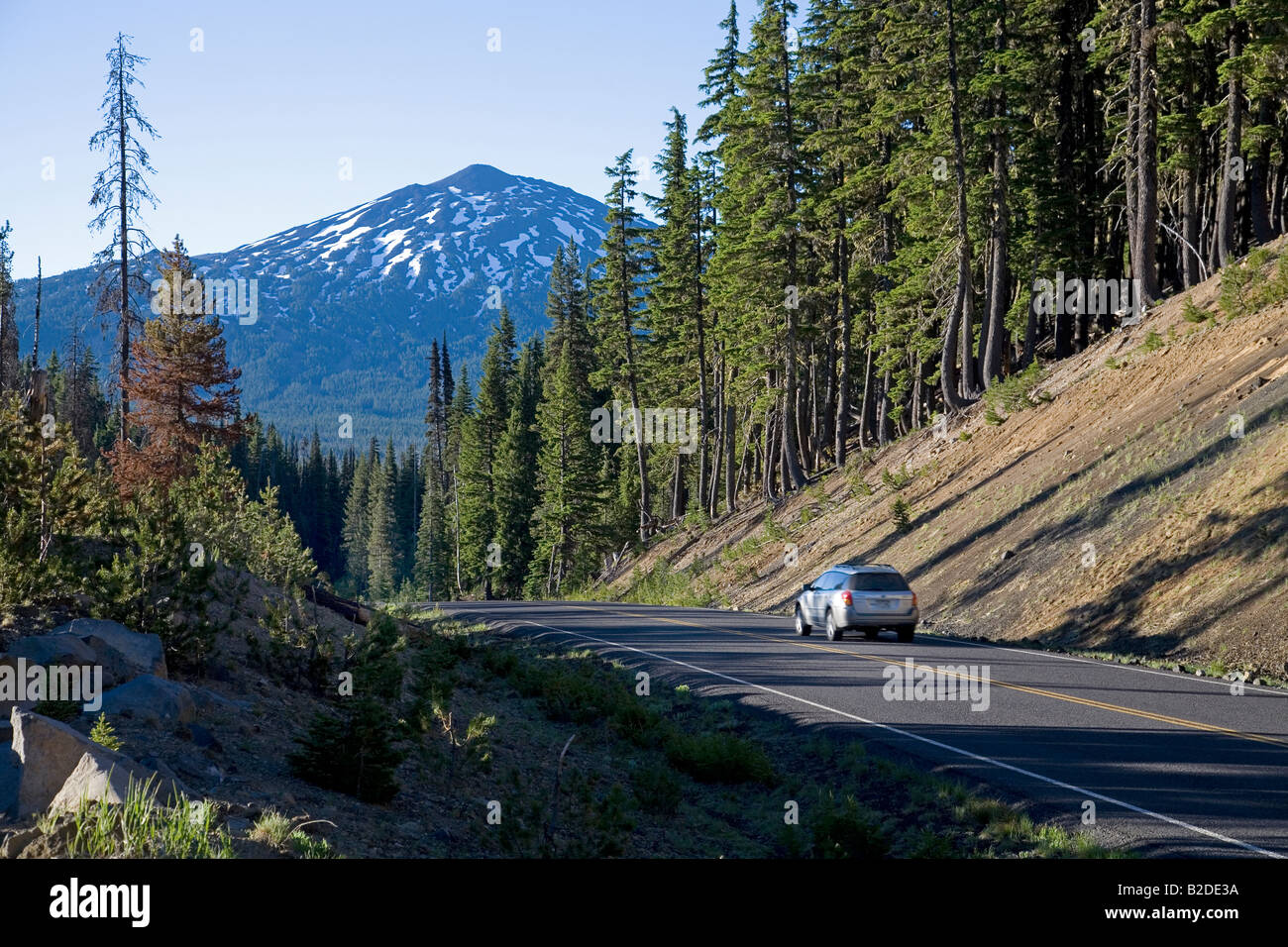 A view of the Cascade Lakes Highway and Mount Bachelor an Oregon Scenic Byway near Bend Oregon 