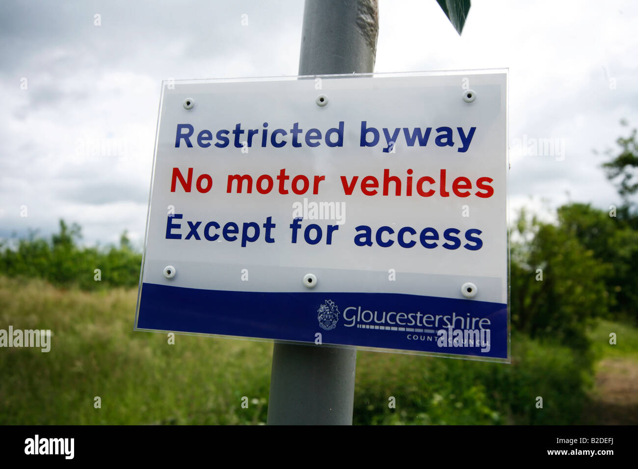 Restricted Byway sign; No motor vehicles Stock Photo