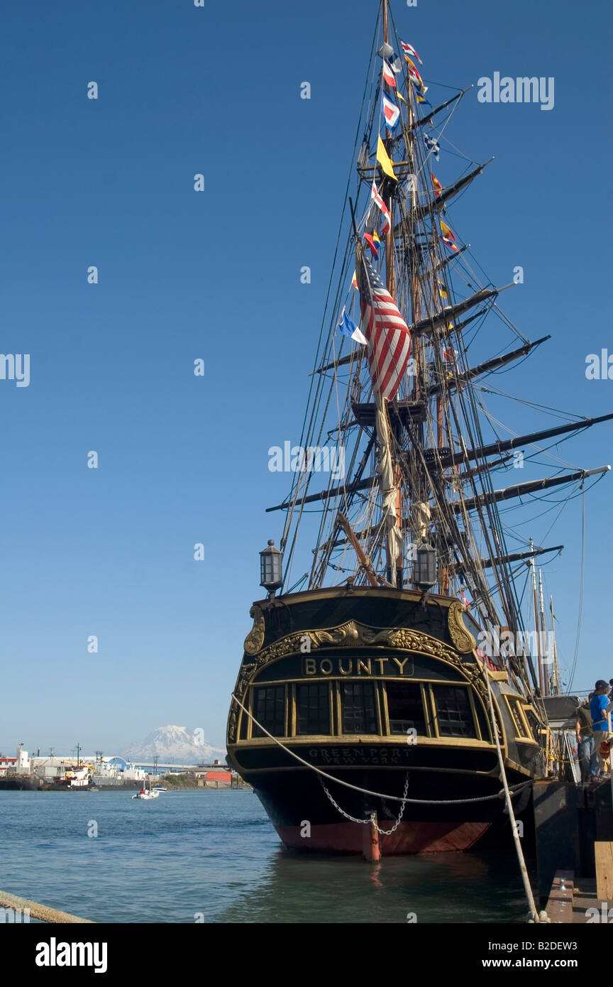 Tall Sailing Ship Bounty Commencement Bay Tacoma Mt. Rainier Pacific Ocean Puget Sound Stock Photo