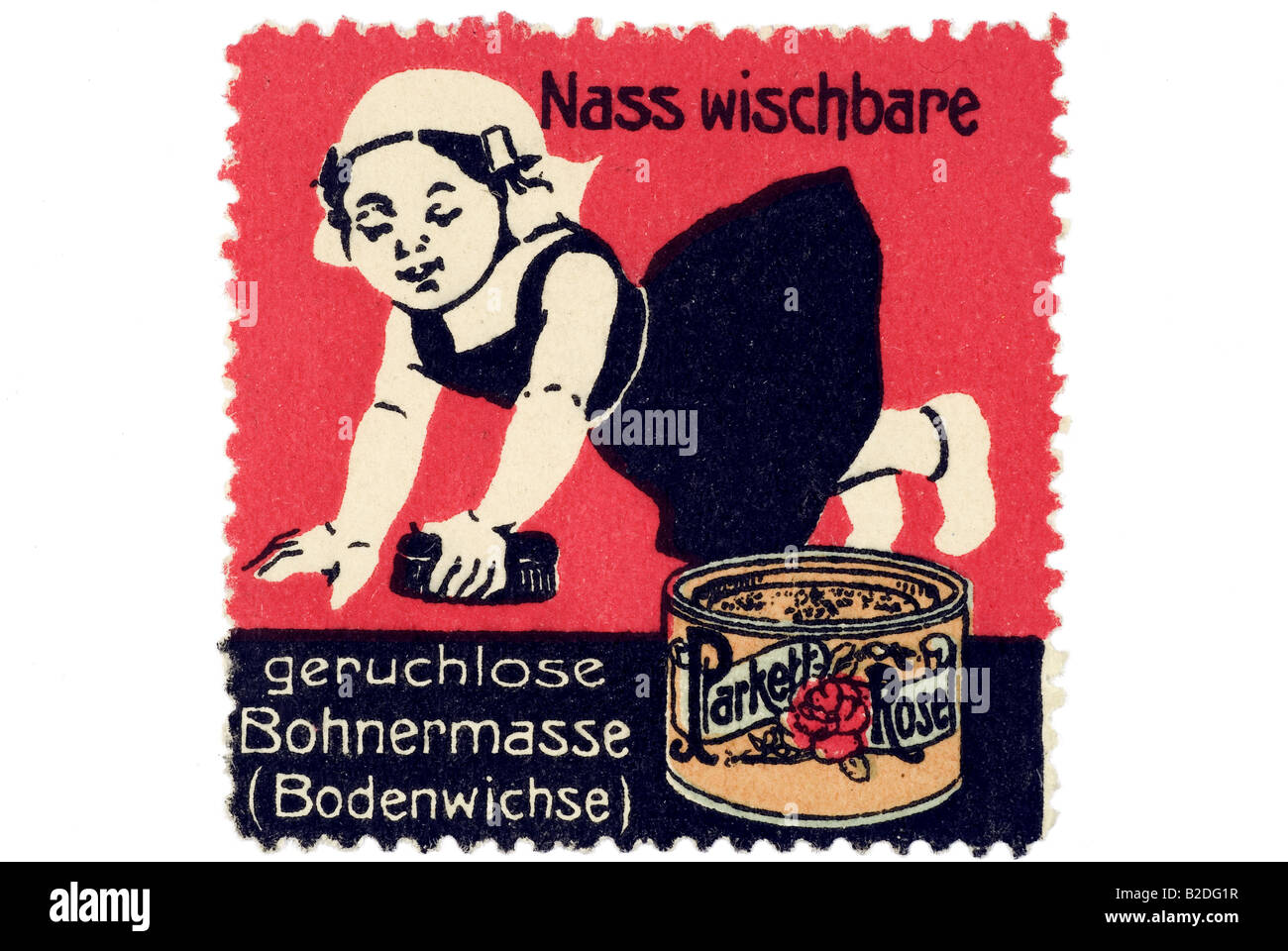 trading stamp Parkett Rose Nass wischbare geruchlose Bohnermasse Bodenwichse Stock Photo