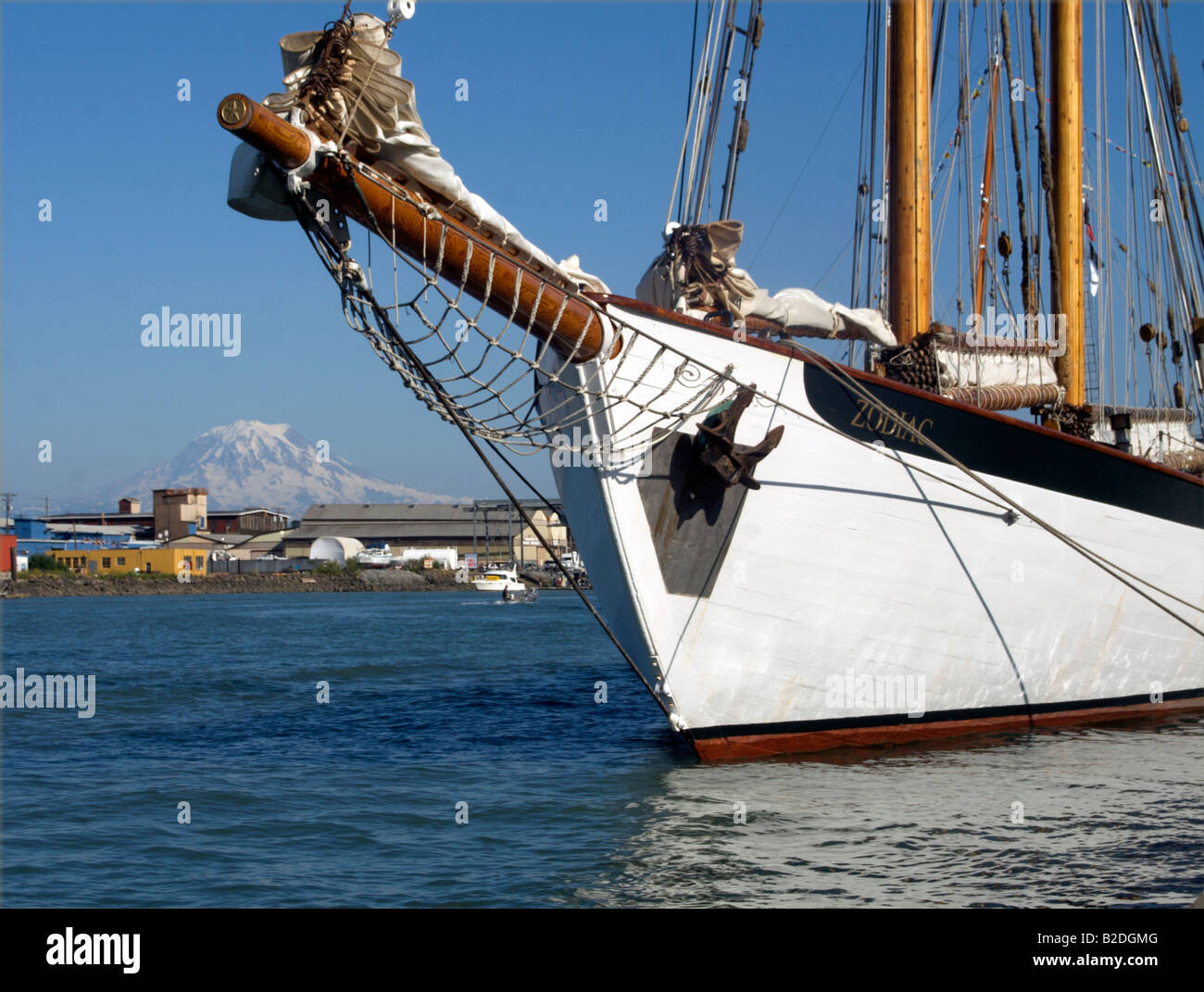 Tall Sailing Ship Commencement Bay Tacoma Mt. Rainier Stock Photo
