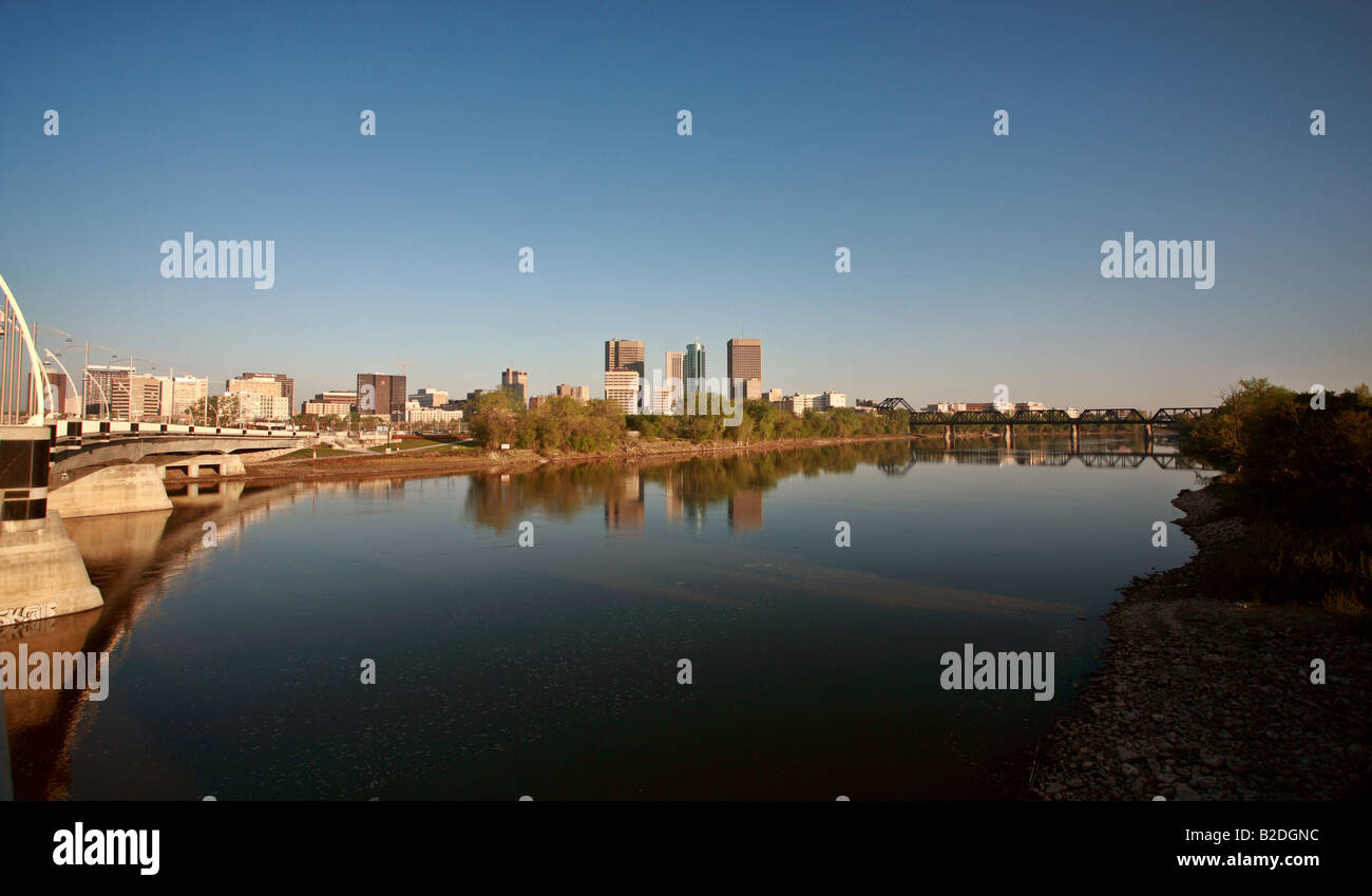 Reflections of Winnipeg from the Red River Stock Photo Alamy