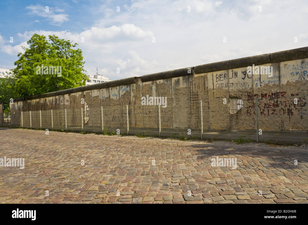 Remains of the Berlin wall near Checkpoint Charlie Niederkirchner strasse Berlin city centre Germany EU Europe Stock Photo
