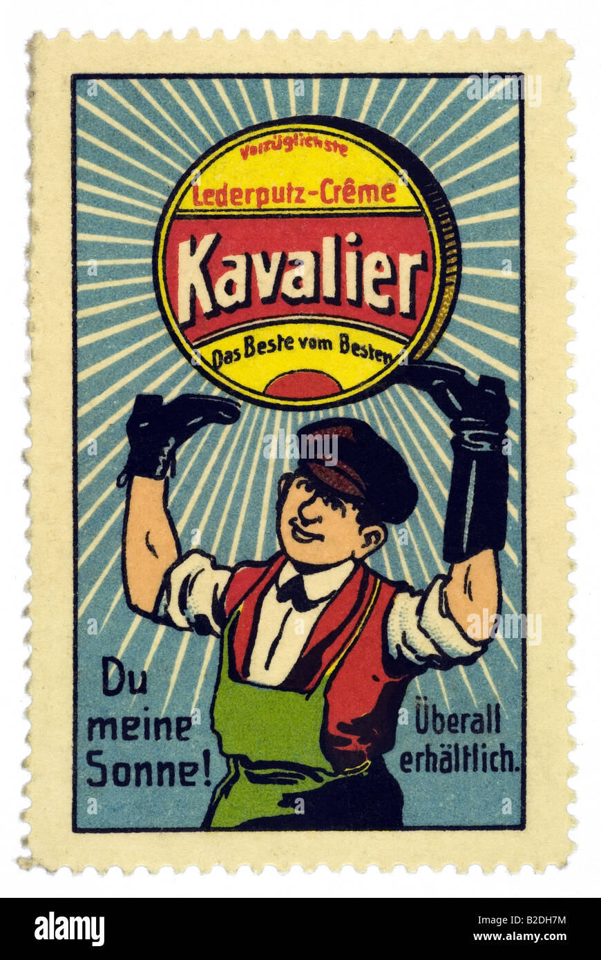 trading stamp Vorzüglichste Lederputz Creme Kavalier das Beste vom Besten Du meine Sonne Überall erhältlich Stock Photo