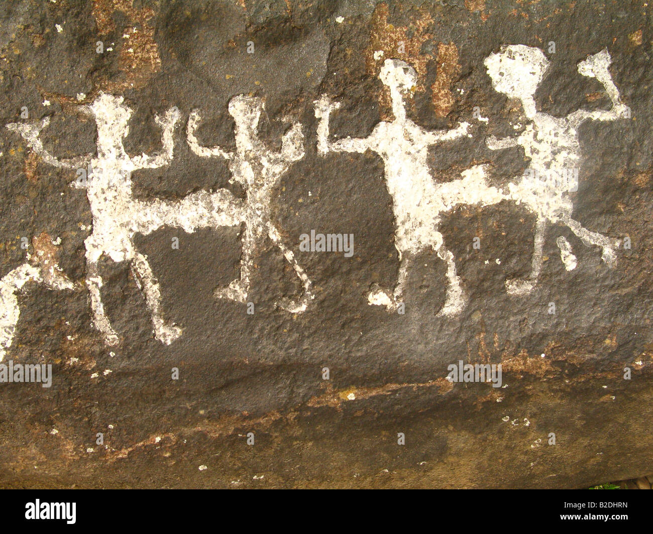 Petroglyphs of Guri, Venezuela. Rupest art. Petroglifos del Guri, Venezuela. Galeria de Arte Nacional, Caracas, twin-figures Stock Photo