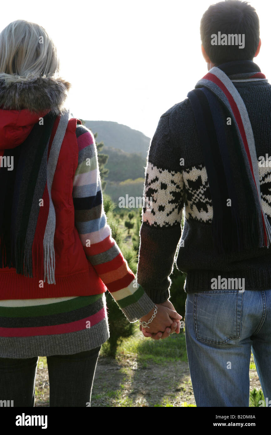 Rear view of young couple holding hands outdoors Stock Photo - Alamy