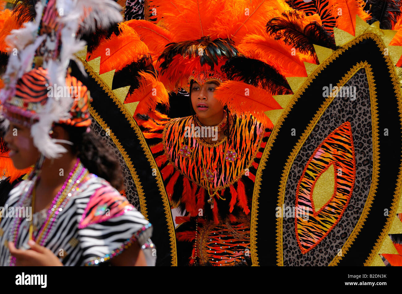 Dancing tiger King of the Band with queen at the Junior Caribana Parade in Toronto 2008 Stock Photo