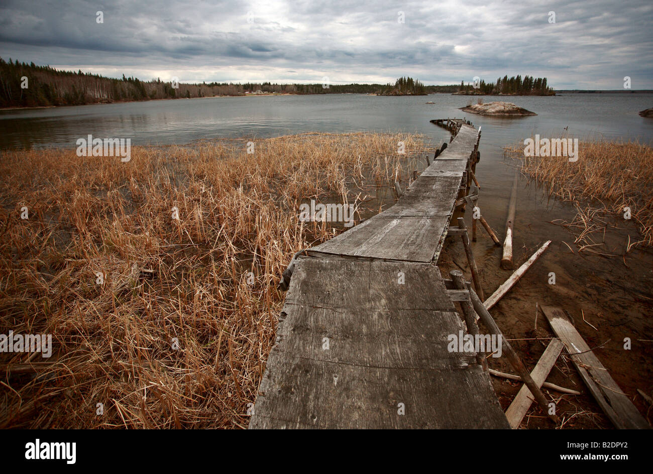 Dilapidated dock on Reed Lake in Northern Manitoba Stock Photo Alamy