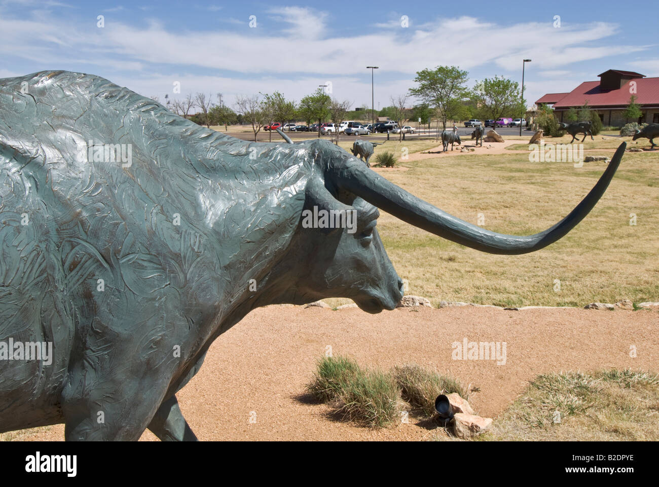 Texas Lubbock National Ranching Heritage Center Museum Bronze Steers sculpture Stock Photo