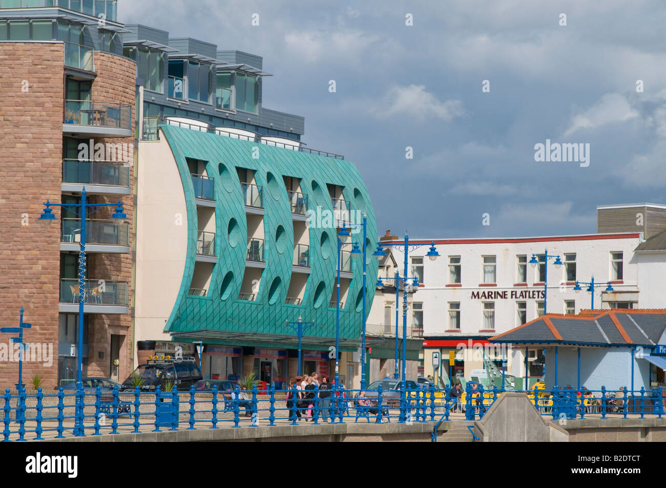 Award winning ESPLANADE HOUSE Porthcawl wales UK clad in patinated copper unpopular with locals and known as the bottle bank Stock Photo