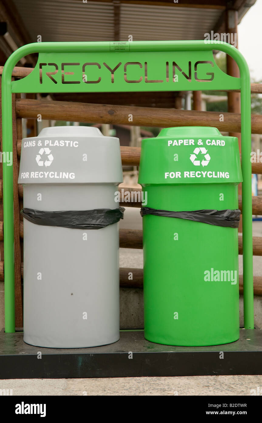 recycling bins for plastic cans paper and card at Folly Farm