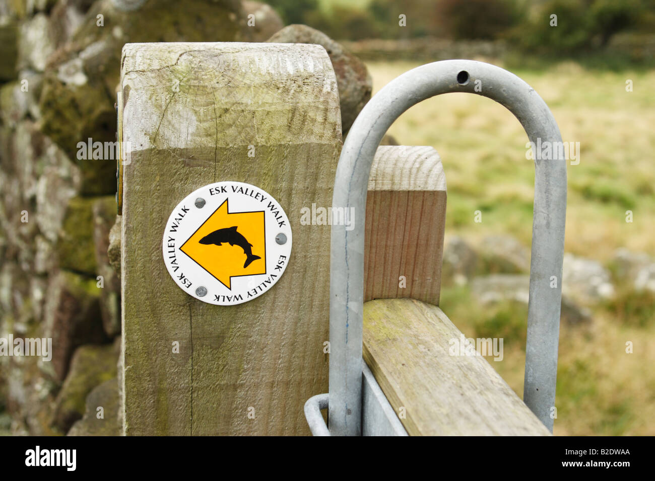 Esk Valley Walk Sign fixed to a gate post Stock Photo