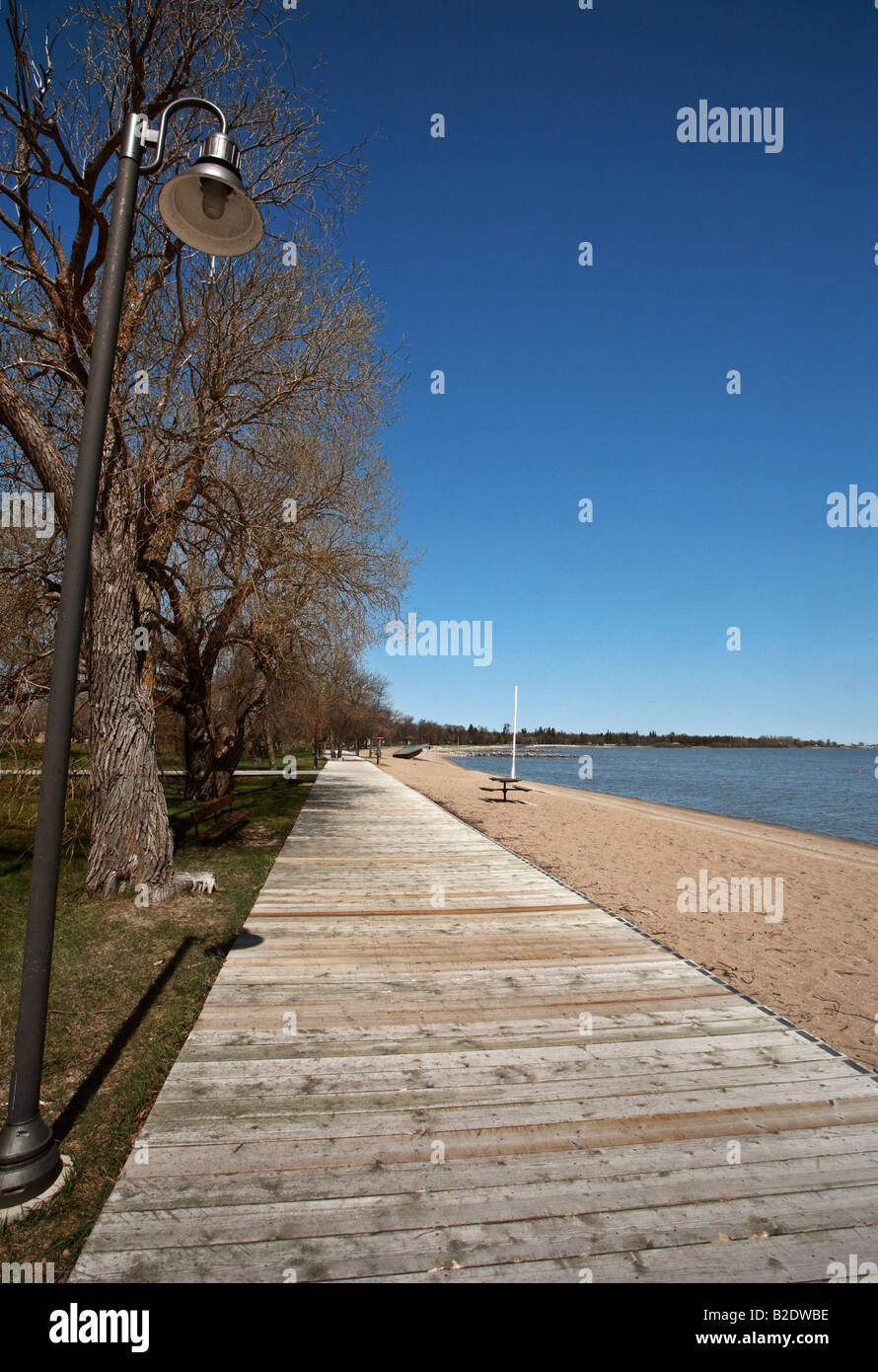 boardwalk and sand at Winnipeg Beach Manitoba Stock Photo Alamy