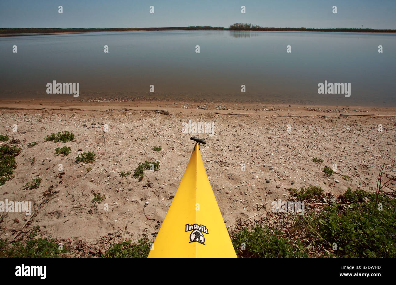 Kayak on beach at Lake Winnipeg Stock Photo