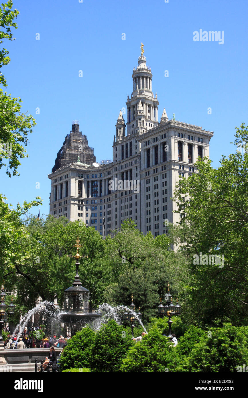 Manhattan Municipal Building from the City Hall park - New York City, USA Stock Photo