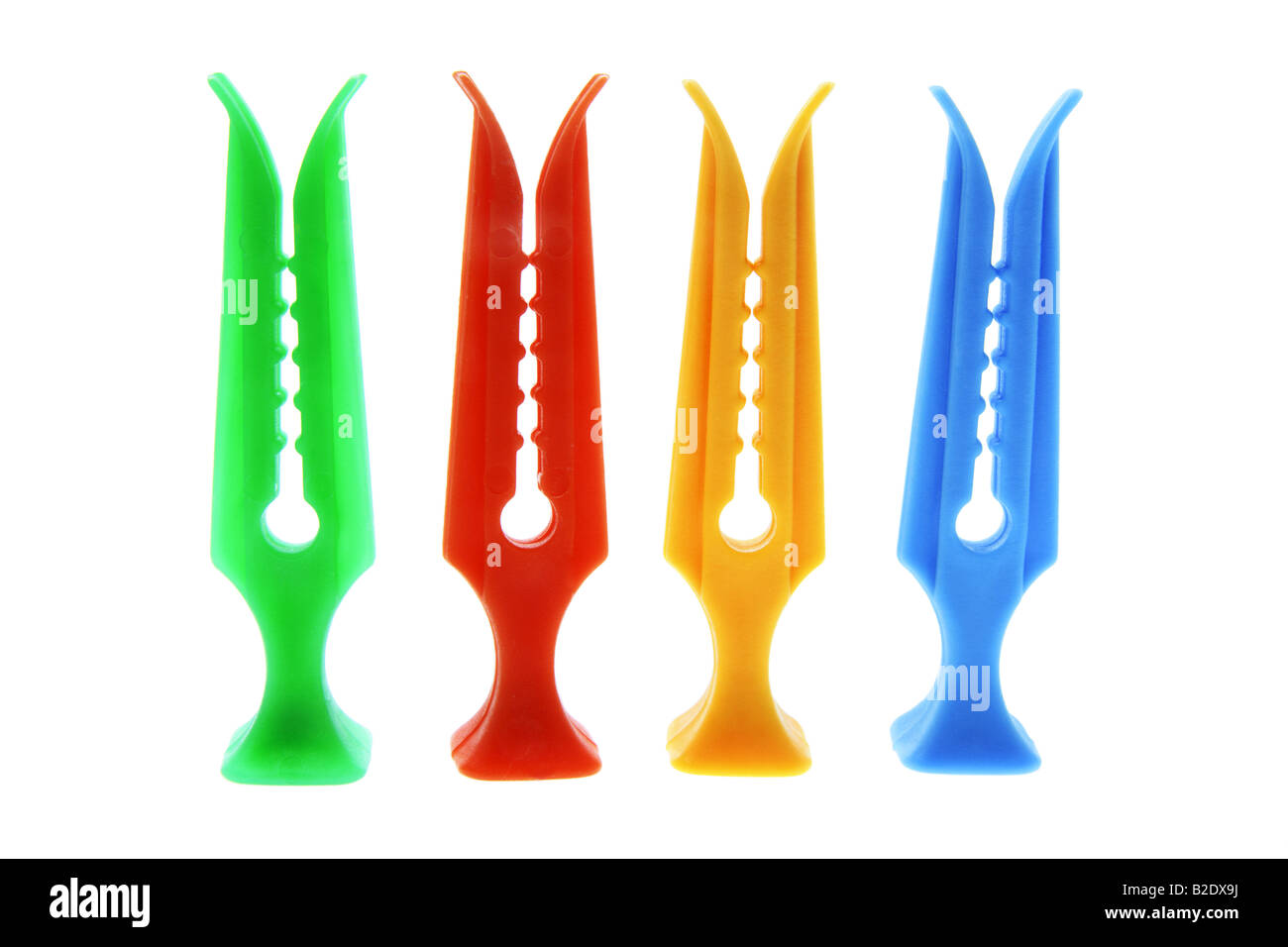 Row of Plastic Clothes Pegs Stock Photo