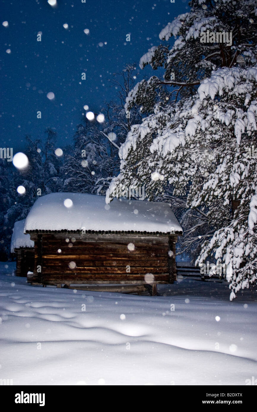 sami house covered with snow in Arvidsjaur a northern Swedish town. Stock Photo
