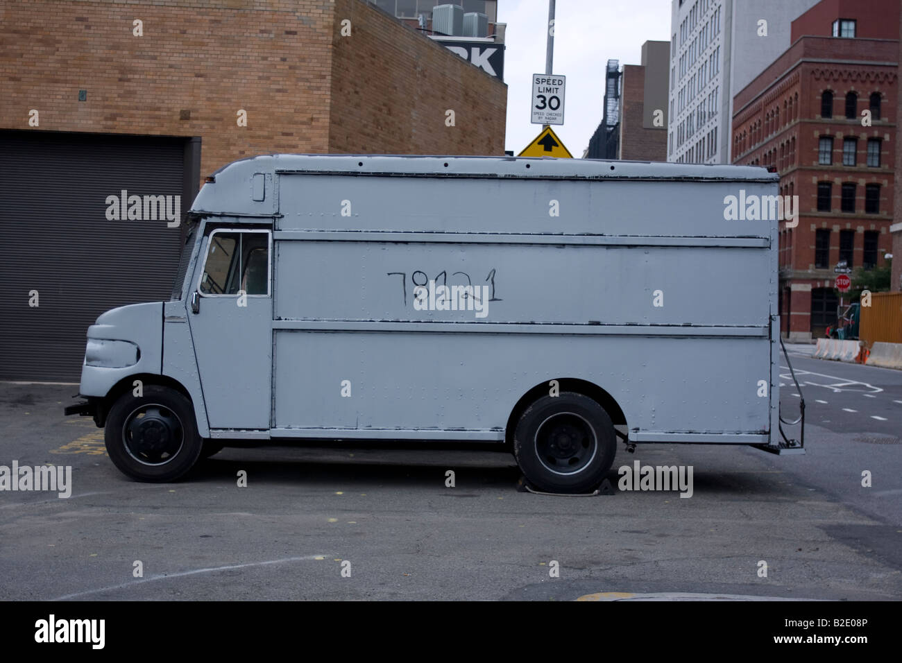 A former UPS van parked in Tribeca, Manhattan, NY Stock Photo